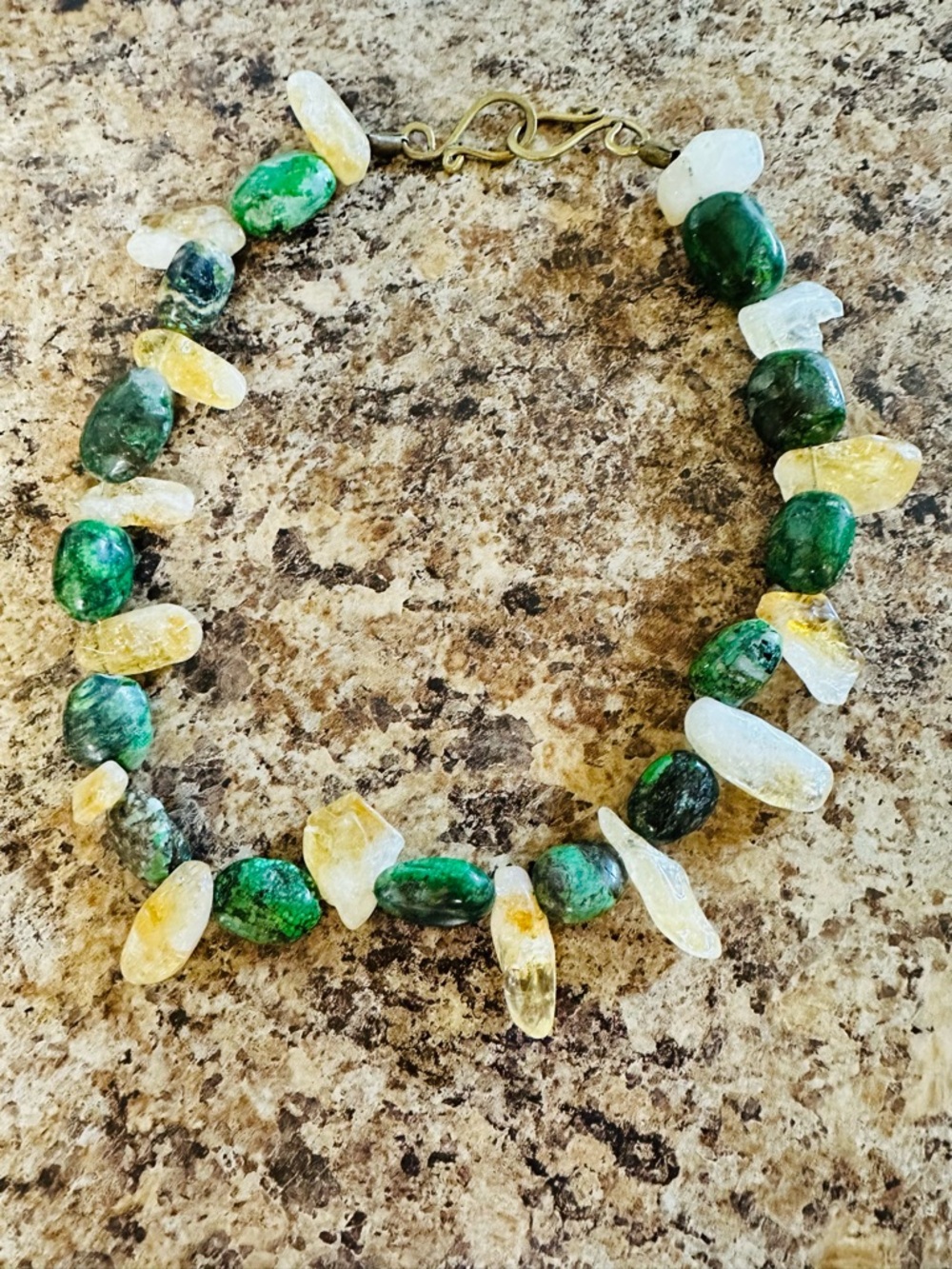 Green and Yellow Gemstone Beaded Necklace by